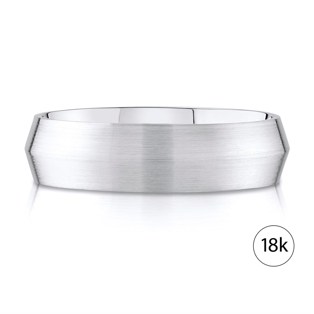 Knife Edge Brushed Band in 18k White Gold (6mm)
