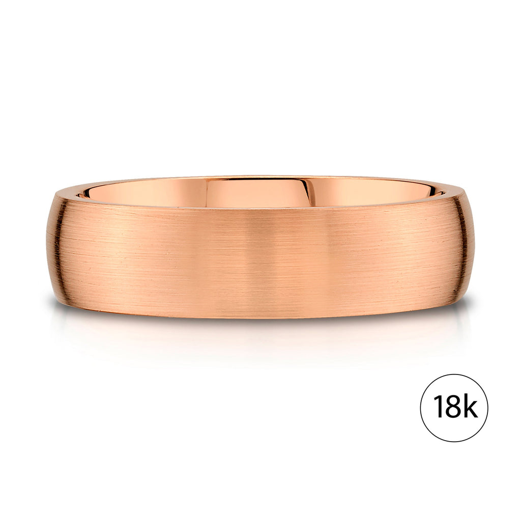 Low Dome Brushed Band in 18k Rose Gold (6mm)