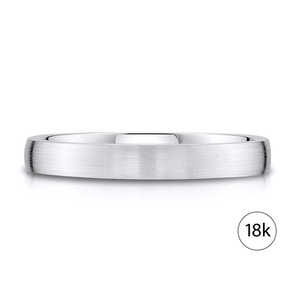 Low Dome Brushed Band in 18k White Gold (3mm)