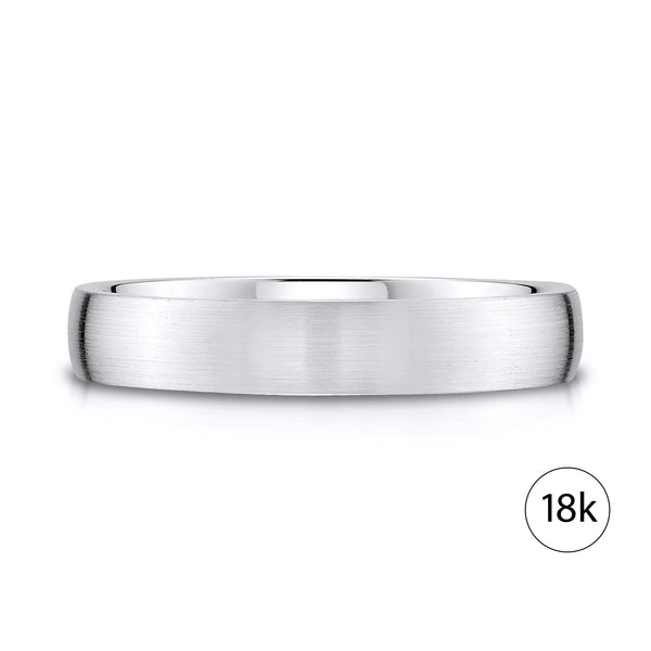 Low Dome Brushed Band in 18k White Gold (4mm)