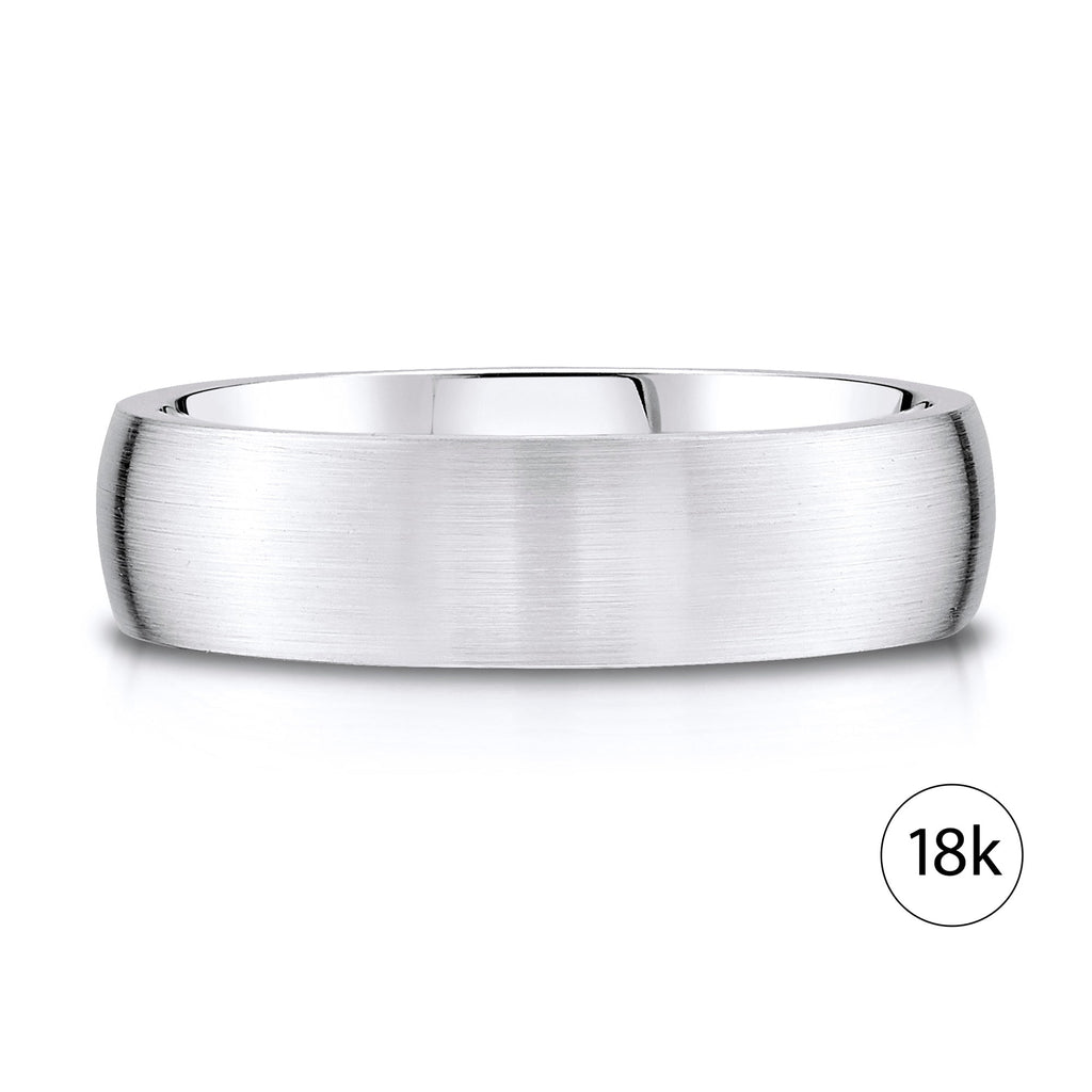 Low Dome Brushed Band in 18k White Gold (6mm)