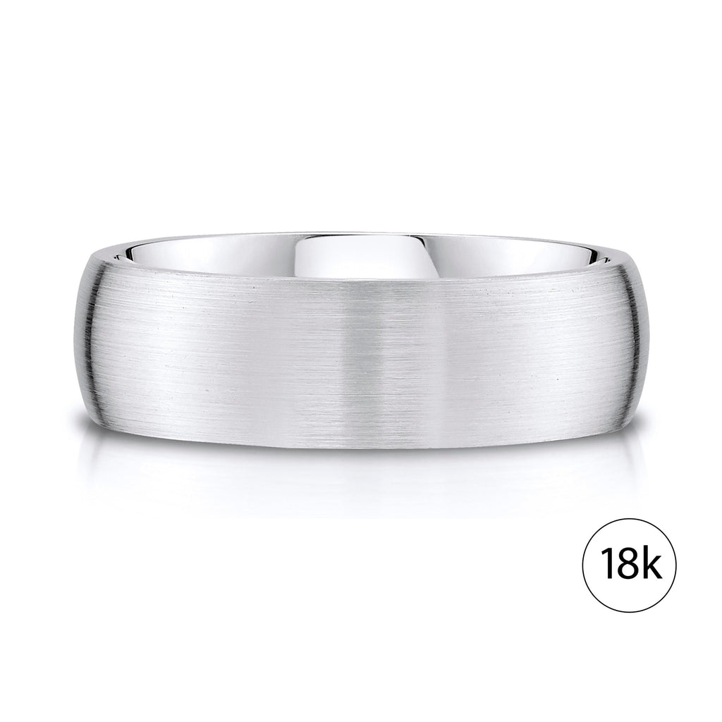 Low Dome Brushed Band in 18k White Gold (7mm)