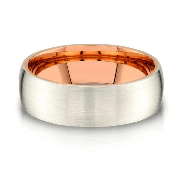 Low Dome Brushed Band in 2-Tone 14k Champagne & Rose Gold (7mm)