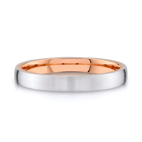 Low Dome Brushed Band in 2-Tone 14k White & Rose Gold (3mm)