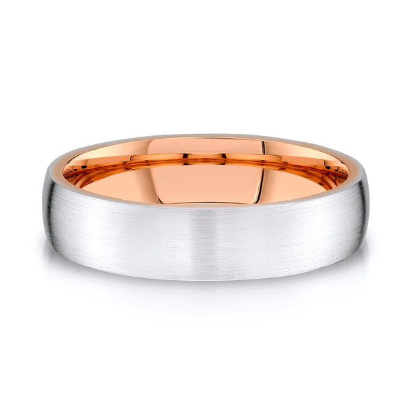 Low Dome Brushed Band in 2-Tone 14k White & Rose Gold (5mm)