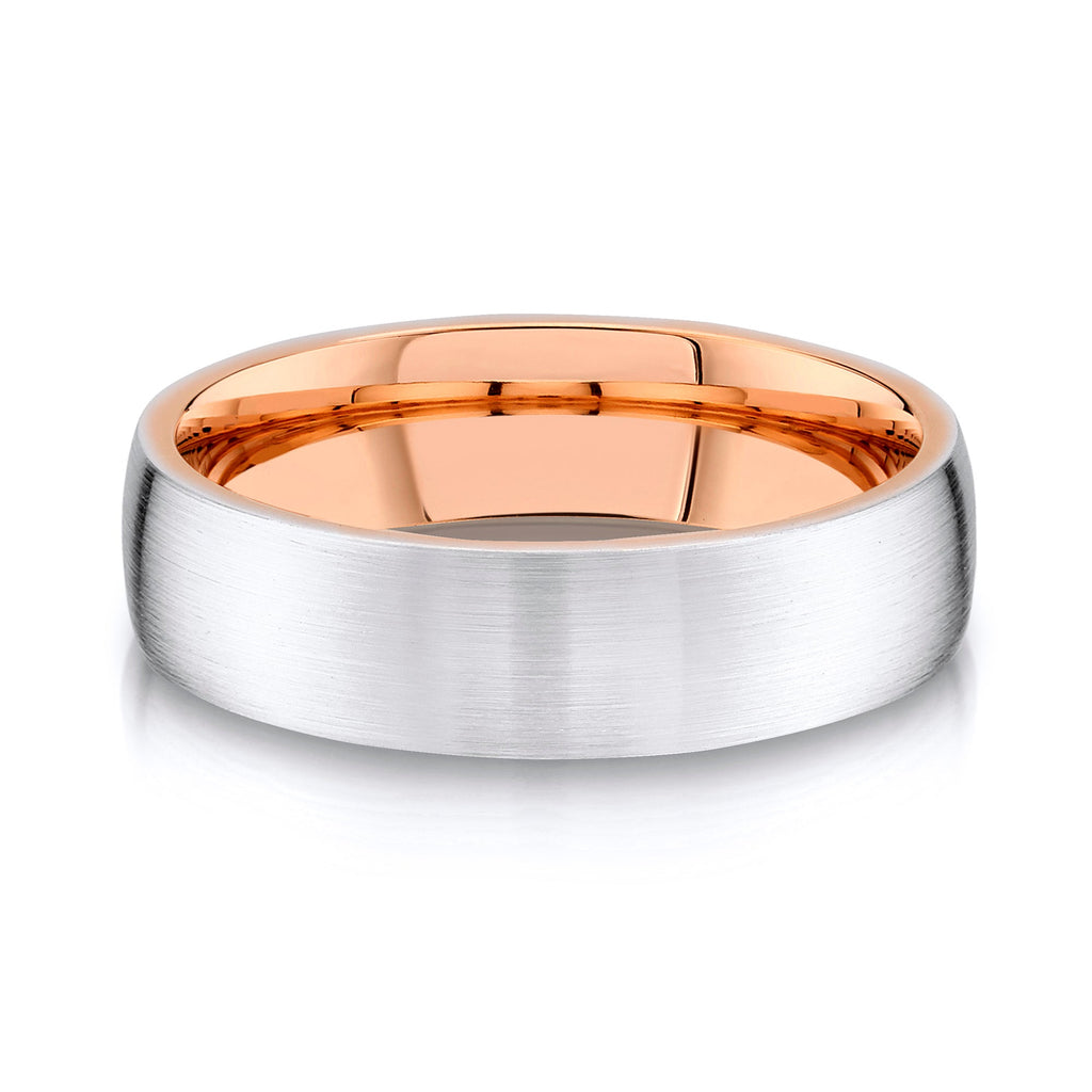 Low Dome Brushed Band in 2-Tone 14k White & Rose Gold (6mm)