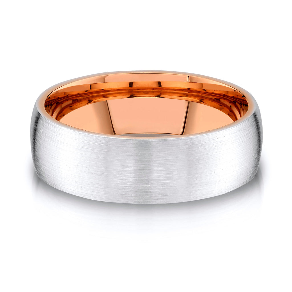 Low Dome Brushed Band in 2-Tone 14k White & Rose Gold (7mm)