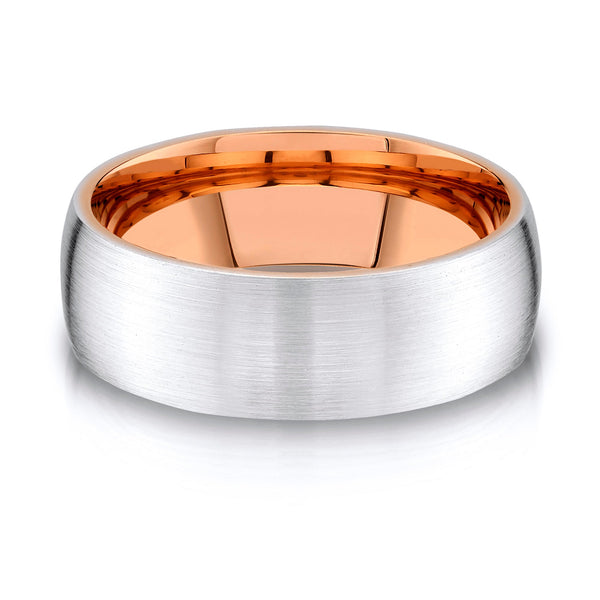 Low Dome Brushed Band in 2-Tone 14k White & Rose Gold (8mm)