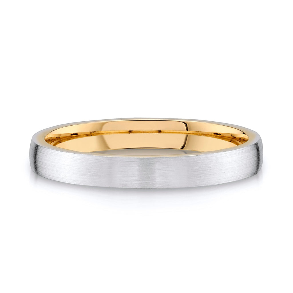 Low Dome Brushed Band in 2-Tone 14k White & Yellow Gold (3mm)