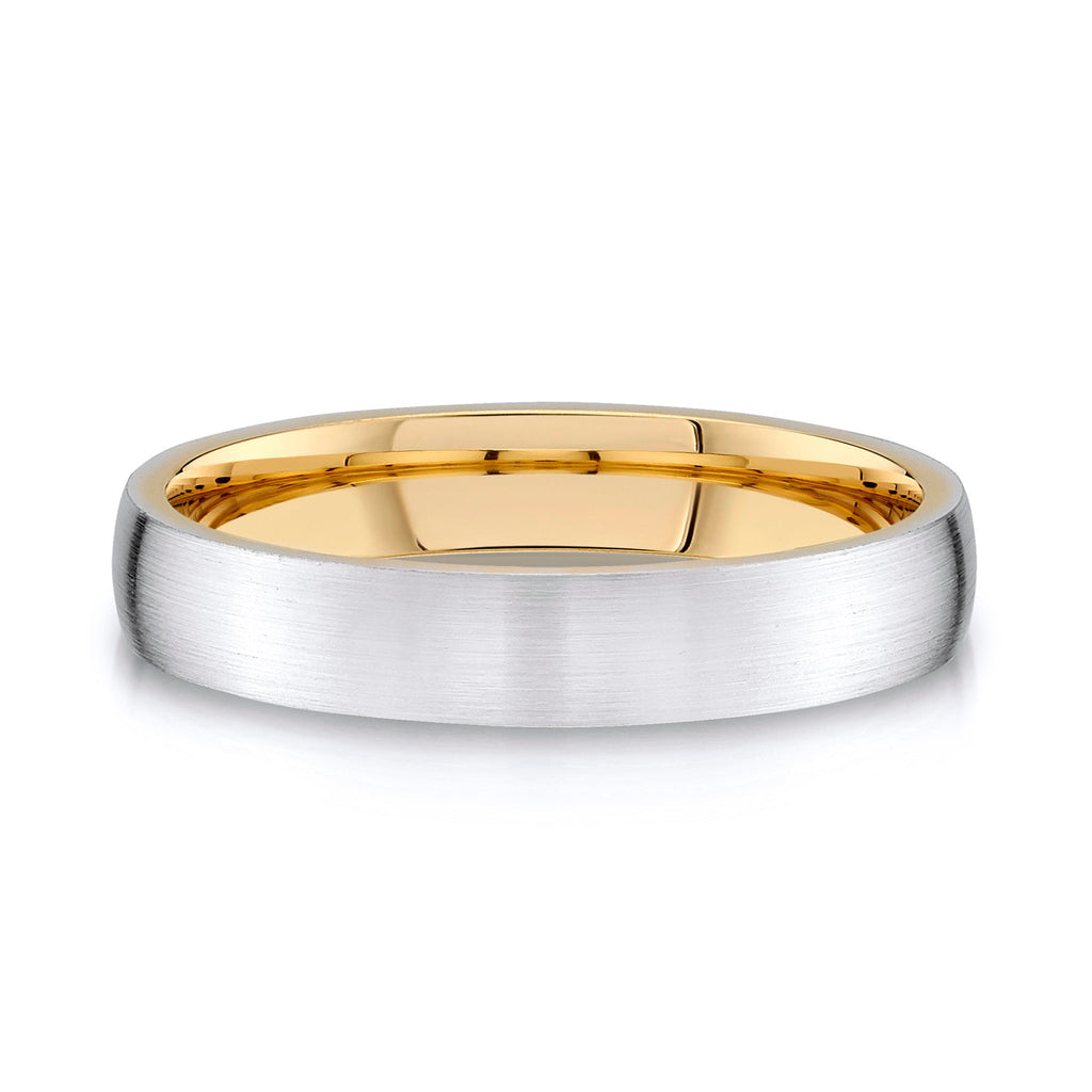 Low Dome Brushed Band in 2-Tone 14k White & Yellow Gold (4mm)