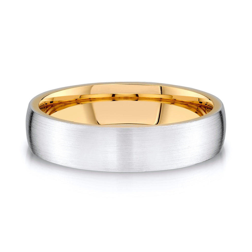 Low Dome Brushed Band in 2-Tone 14k White & Yellow Gold (5mm)