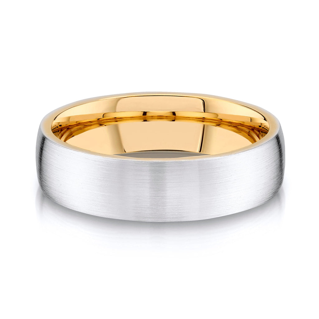 Low Dome Brushed Band in 2-Tone 14k White & Yellow Gold (6mm)