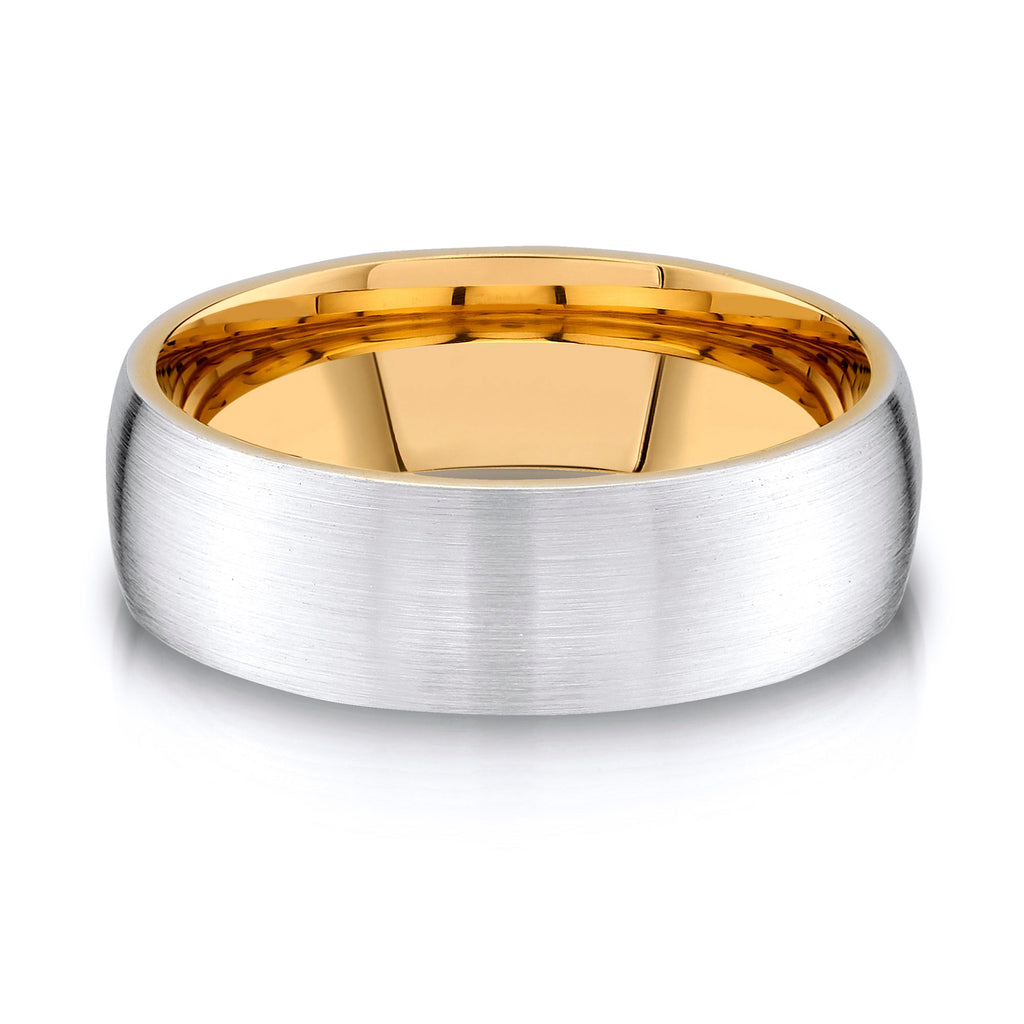 Low Dome Brushed Band in 2-Tone 14k White & Yellow Gold (7mm)