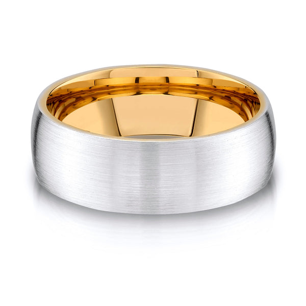 Low Dome Brushed Band in 2-Tone 14k White & Yellow Gold (8mm)