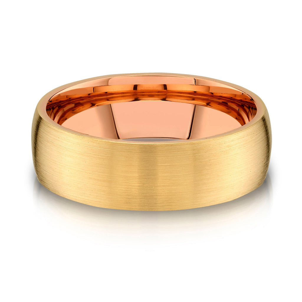 Low Dome Brushed Band in 2-Tone 14k Yellow & Rose Gold (7mm)