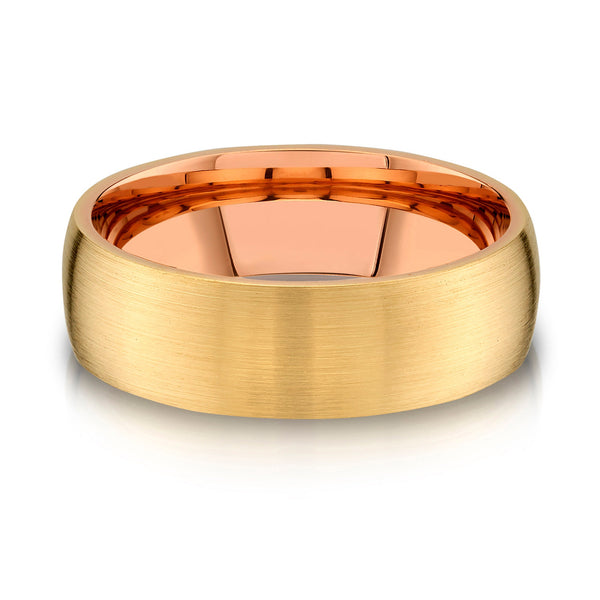 Low Dome Brushed Band in 2-Tone 14k Yellow & Rose Gold (7mm)