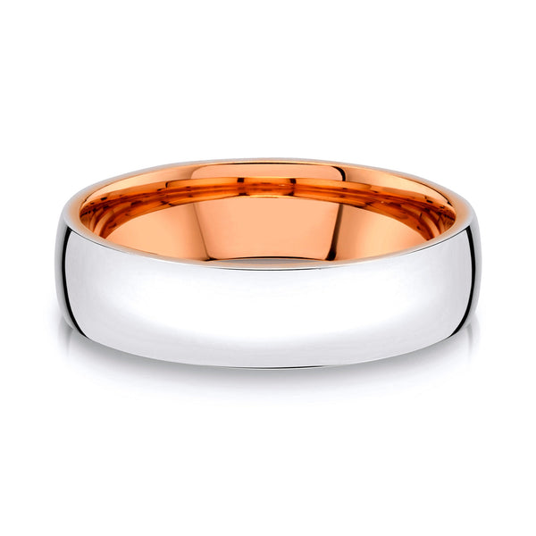 Low Dome Polished Band in 2-Tone 14k White & Rose Gold (6mm)