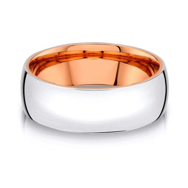 Low Dome Polished Band in 2-Tone 14k White & Rose Gold (8mm)