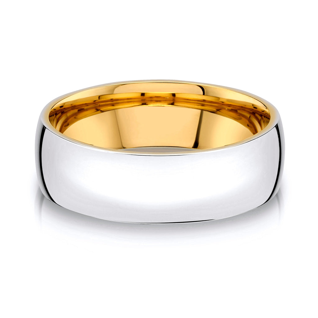 Low Dome Polished Band in 2-Tone 14k White & Yellow Gold (7mm)