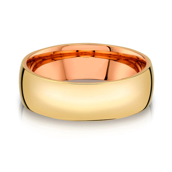 Low Dome Polished Band in 2-Tone 14k Yellow & Rose Gold (7mm)